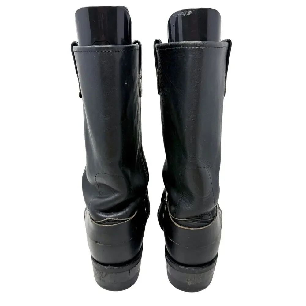 Harley-Davidson Black Leather Harness Moto Boots 12 Pull On Eagle/Crest Design